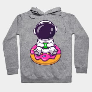 Cute Astronaut With Doughnut And Coffee Cartoon Hoodie